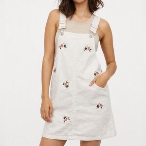 H&M White Floral Overall Dress Size M Embroidered